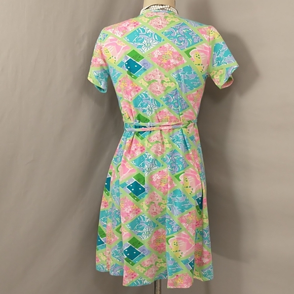 Lilly Pulitzer Cotton Wrap Midi Dress Bright Colorful Print Comfortable Stretch - Picture 6 of 12